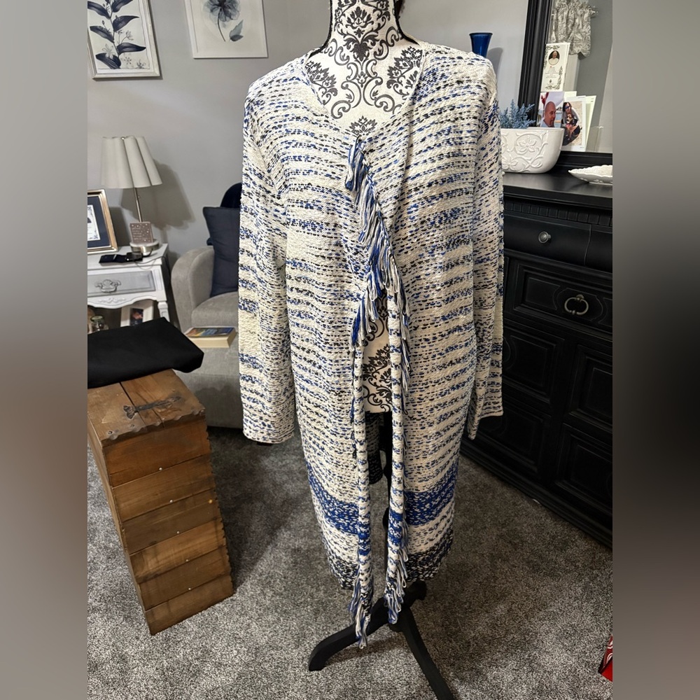 Blue, black, and White Knit Women's Jacket duster XXL